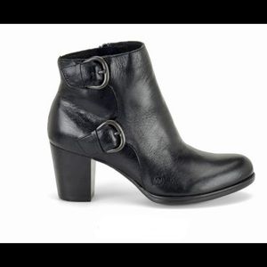 Leather buckle ankle booties